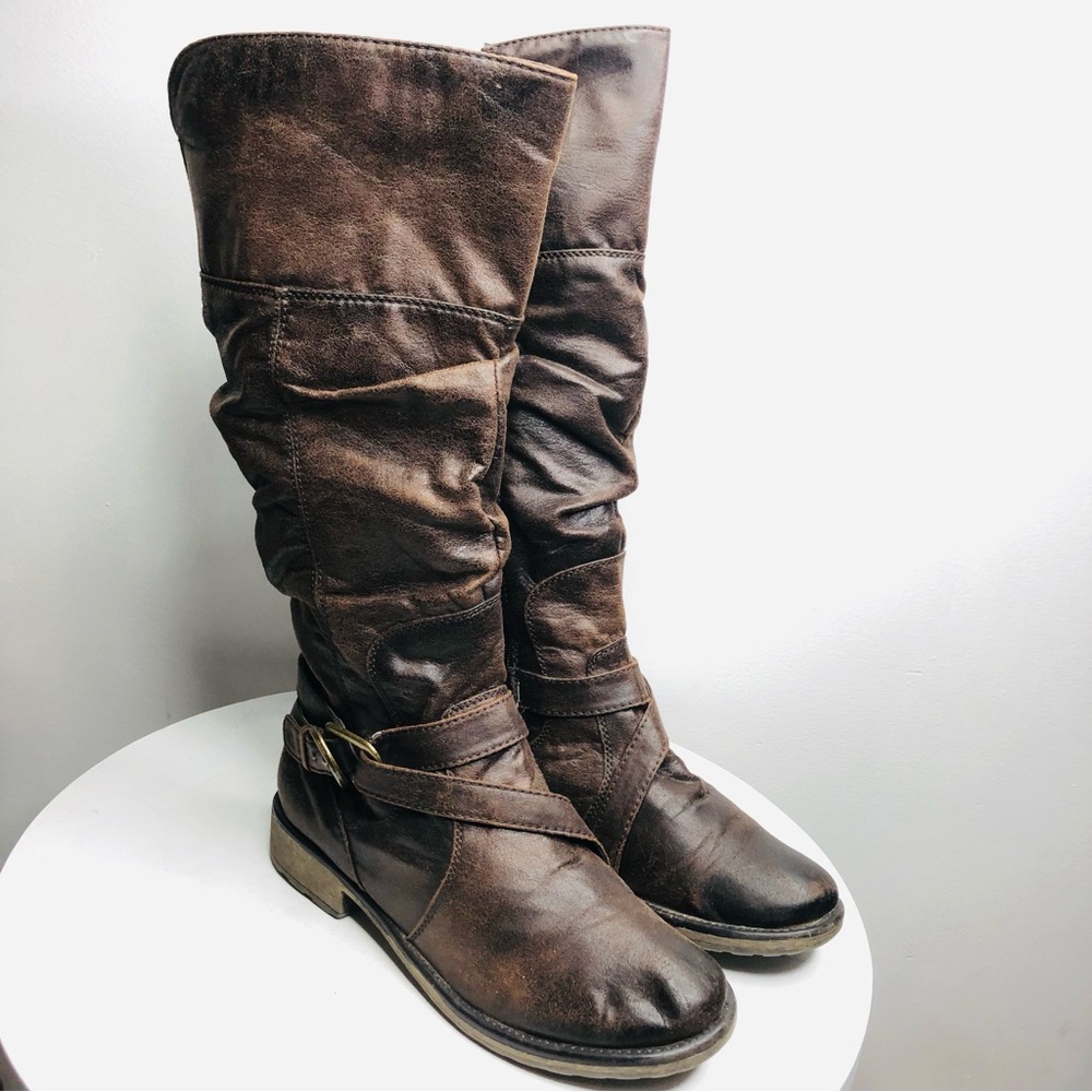 Baretraps Sonja knee mid calf brown leather like zip up boots SZ 10. R2 - Picture 2 of 10